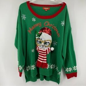 Holiday Traditions Sz 2X‎ Meowy Cat Kitten Ugly Christmas Sweater